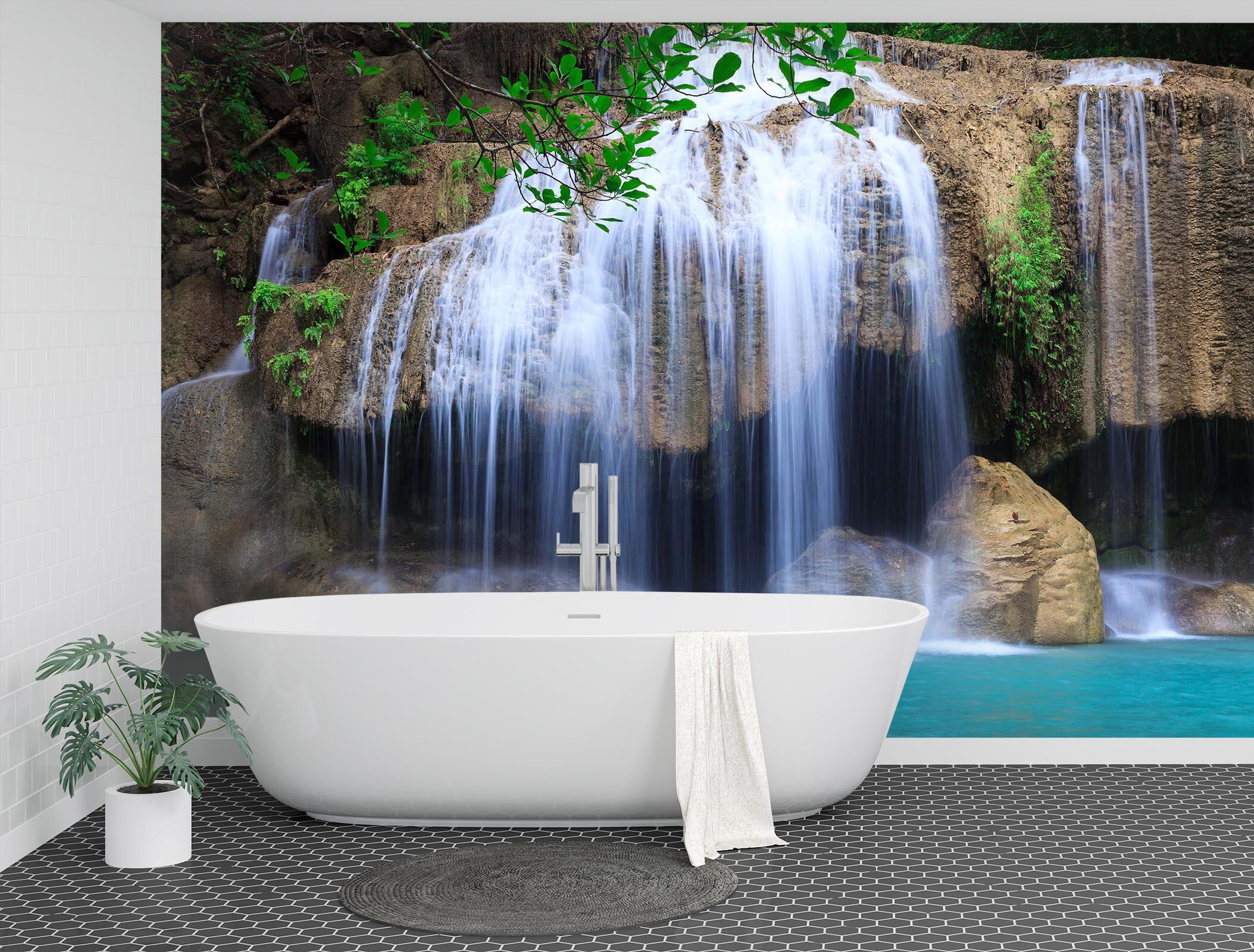 3D Waterfall Mountain 014 Wall Murals Wallpaper AJ Wallpaper 2