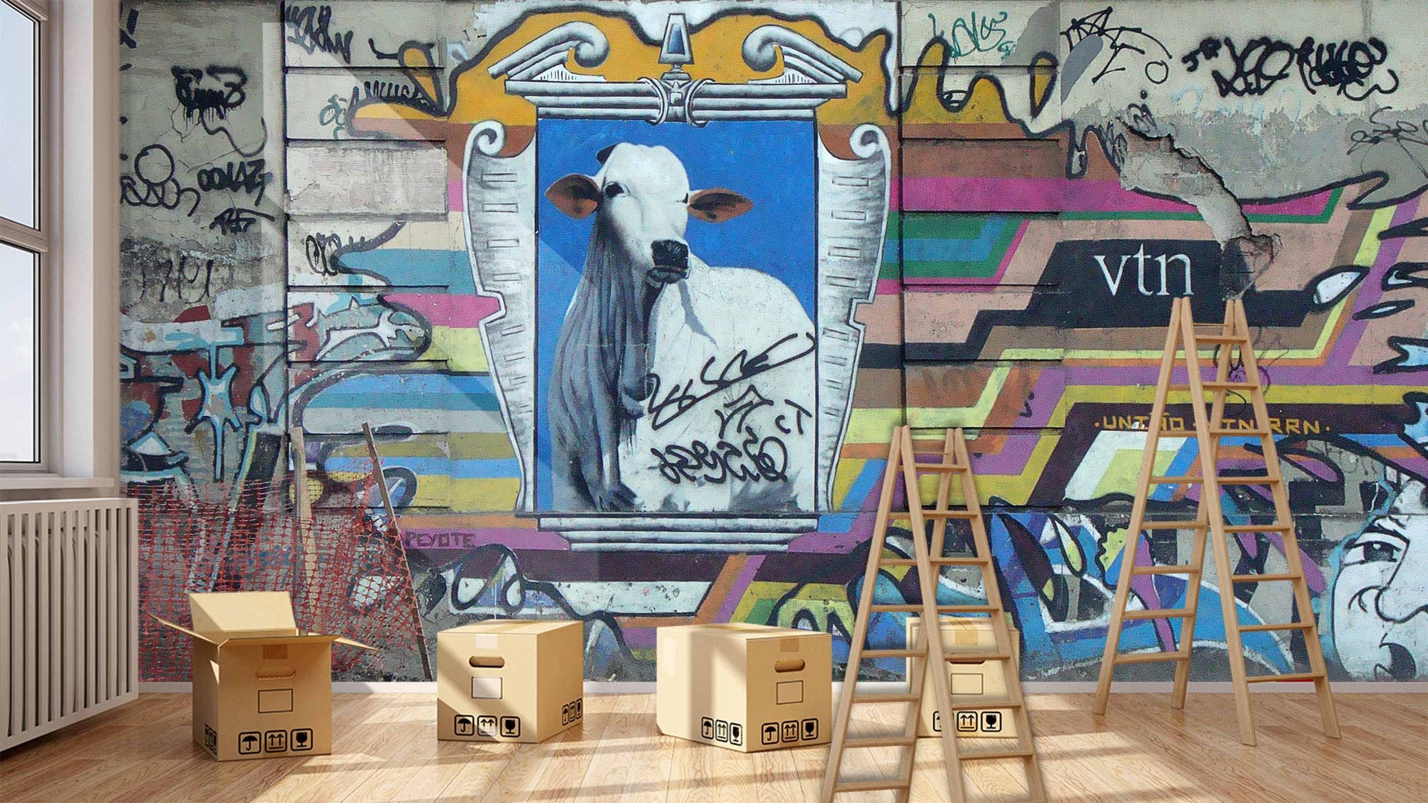 3D Graffiti White Cow 112 Wallpaper AJ Wallpaper