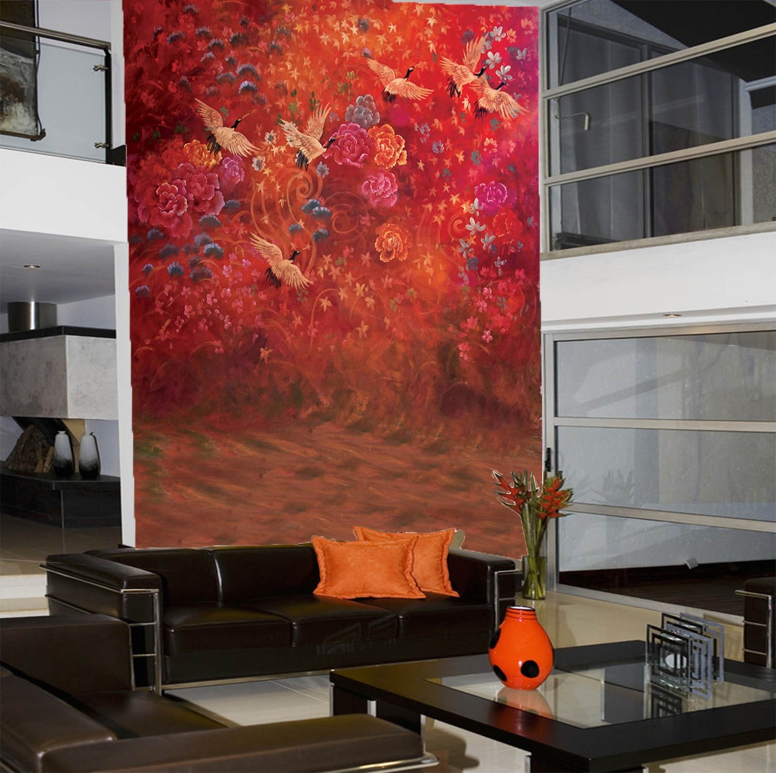 Blossoms Flying Cranes Wallpaper AJ Wallpaper