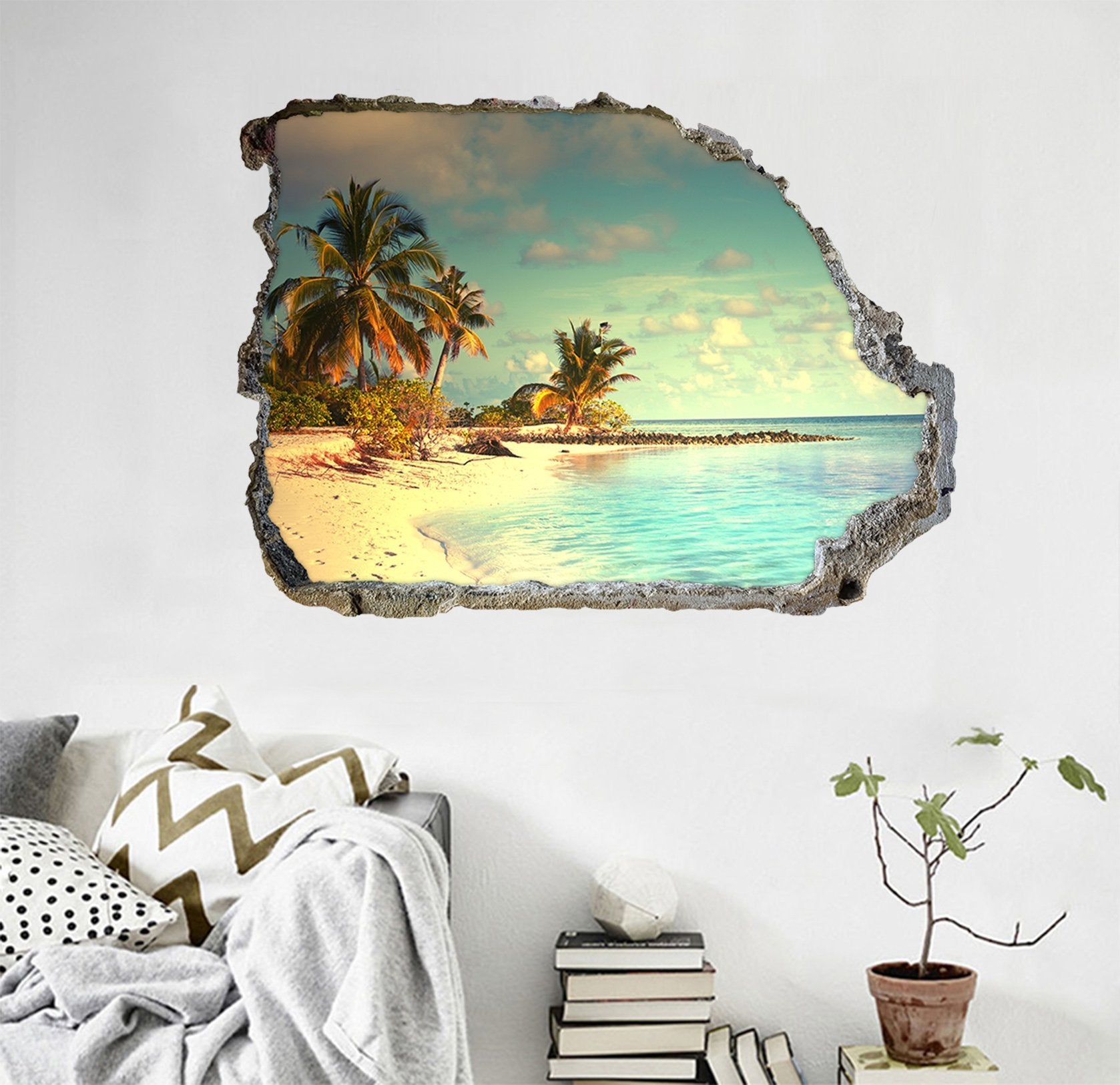 3D Shiny Beach Scenery 225 Broken Wall Murals Wallpaper AJ Wallpaper