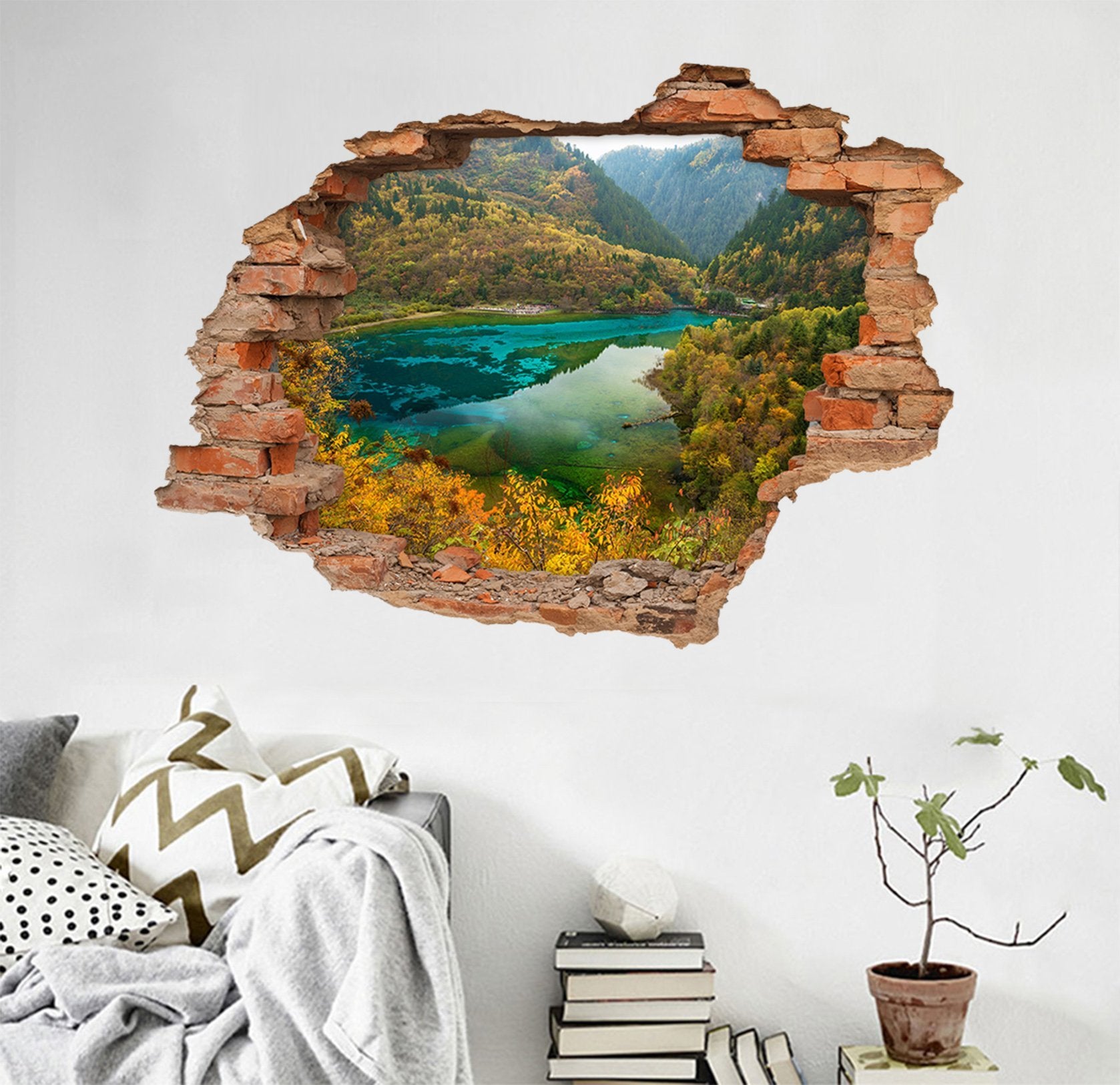 3D Mountains Lake 191 Broken Wall Murals Wallpaper AJ Wallpaper