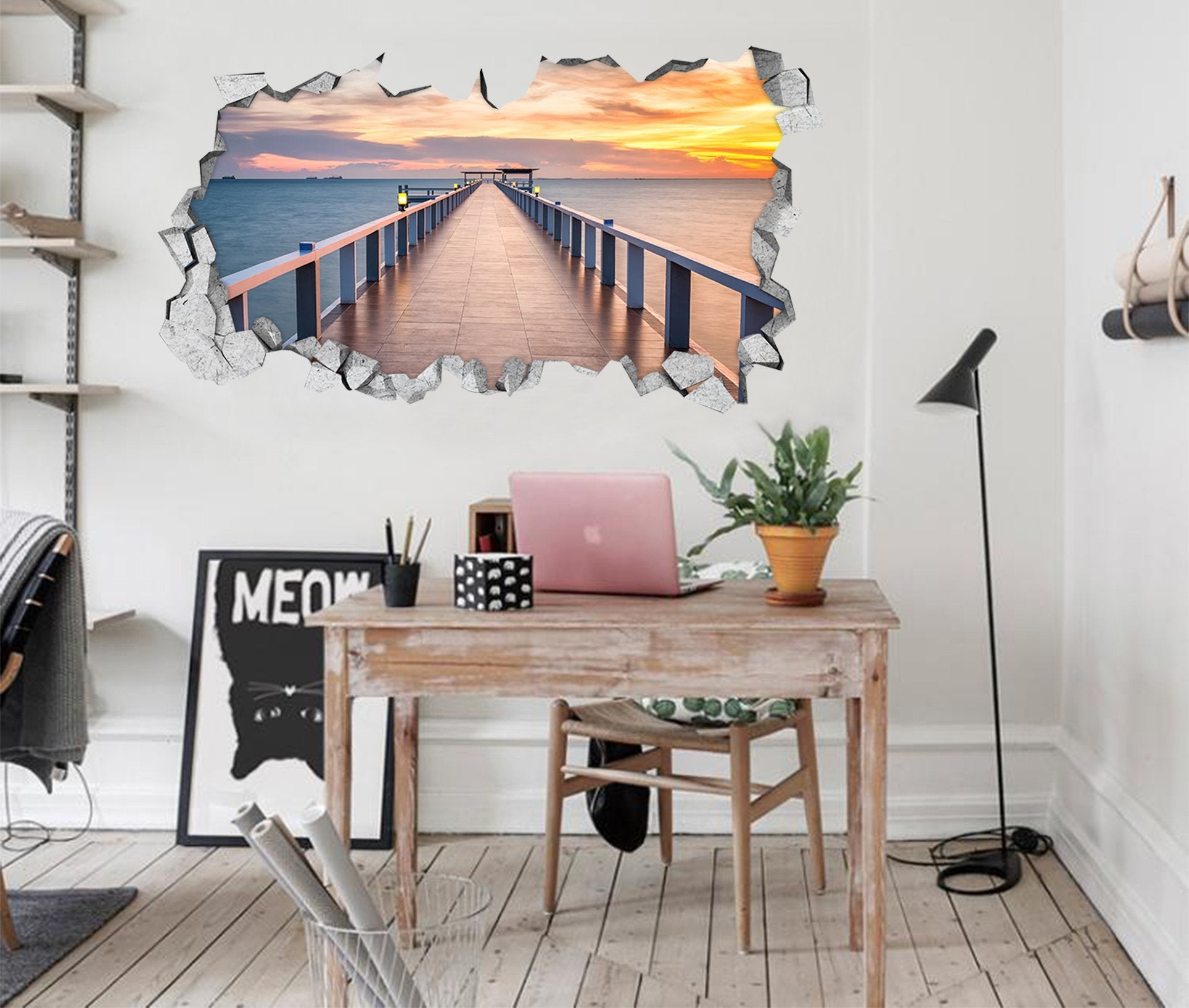 3D Sea Corridor Sunset 013 Broken Wall Murals Wallpaper AJ Wallpaper