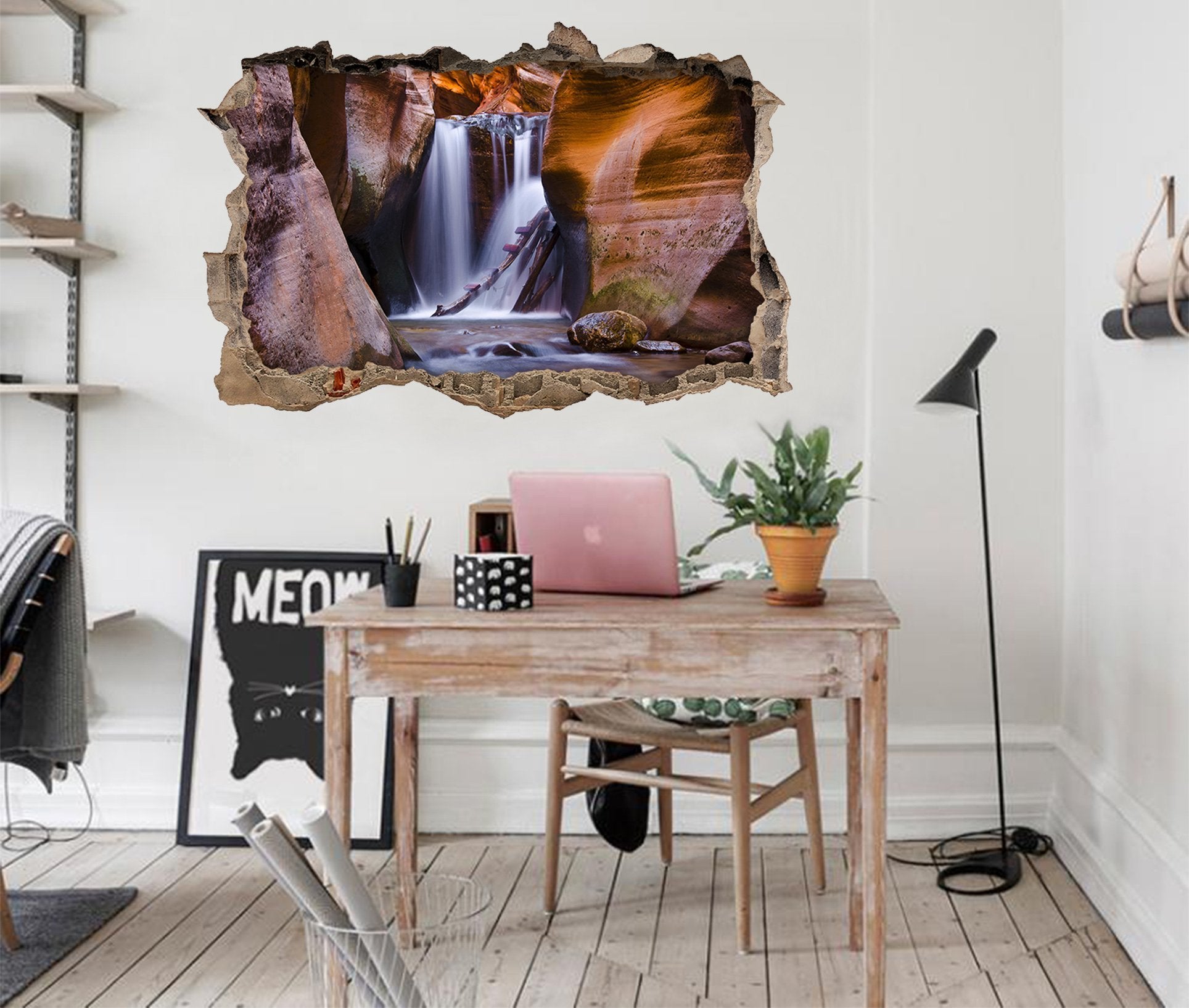3D Stone Cave Waterfall 061 Broken Wall Murals Wallpaper AJ Wallpaper