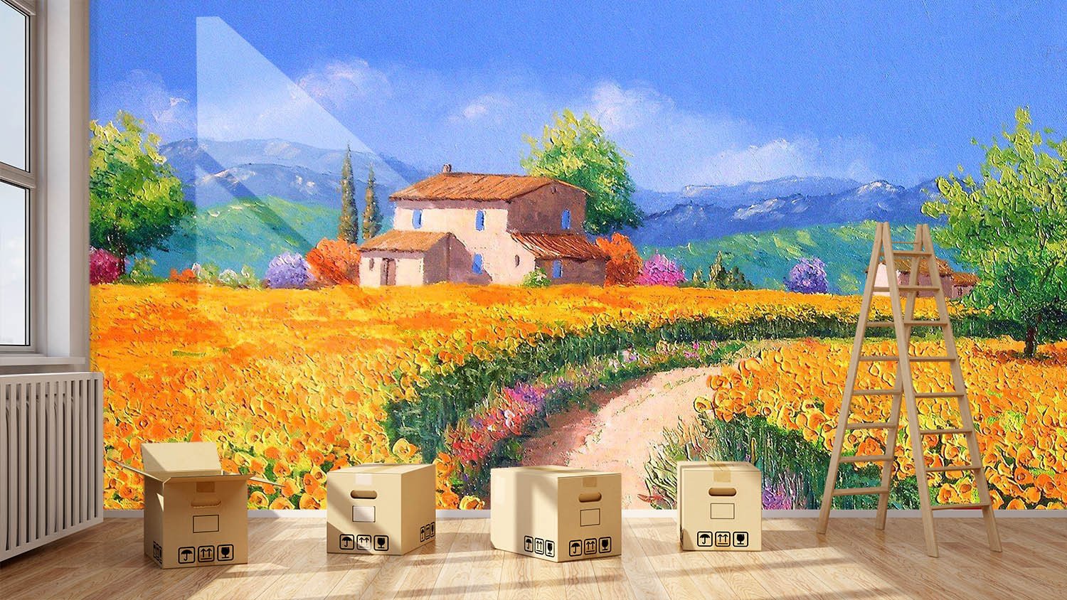 Flowers Fields Painting Wallpaper AJ Wallpaper