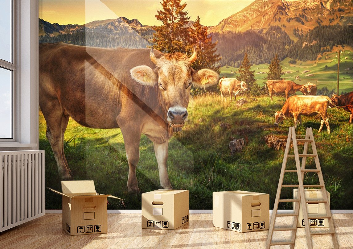 3D Fields Cow Grassland 72 Wallpaper AJ Wallpaper