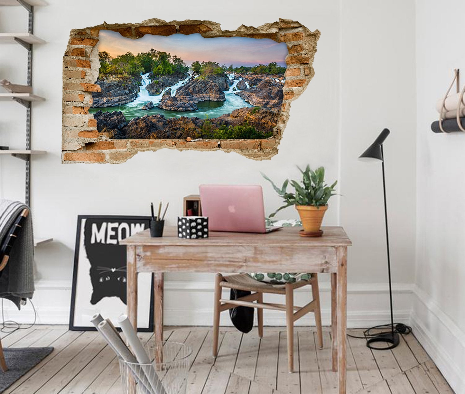 3D Rivers Sunset Scenery 366 Broken Wall Murals Wallpaper AJ Wallpaper