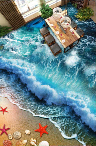 3D Beach Wave Floor Mural Wallpaper AJ Wallpaper 2