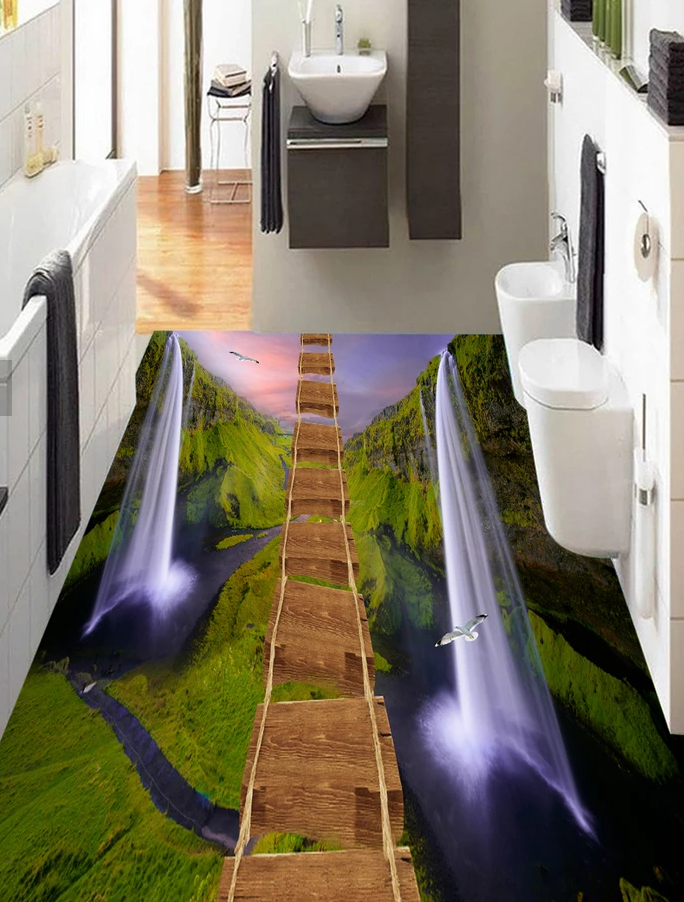3D Green Mountain Wooden Bridge 526 Floor Mural Wallpaper Murals Rug & Mat Print Epoxy waterproof bath floor