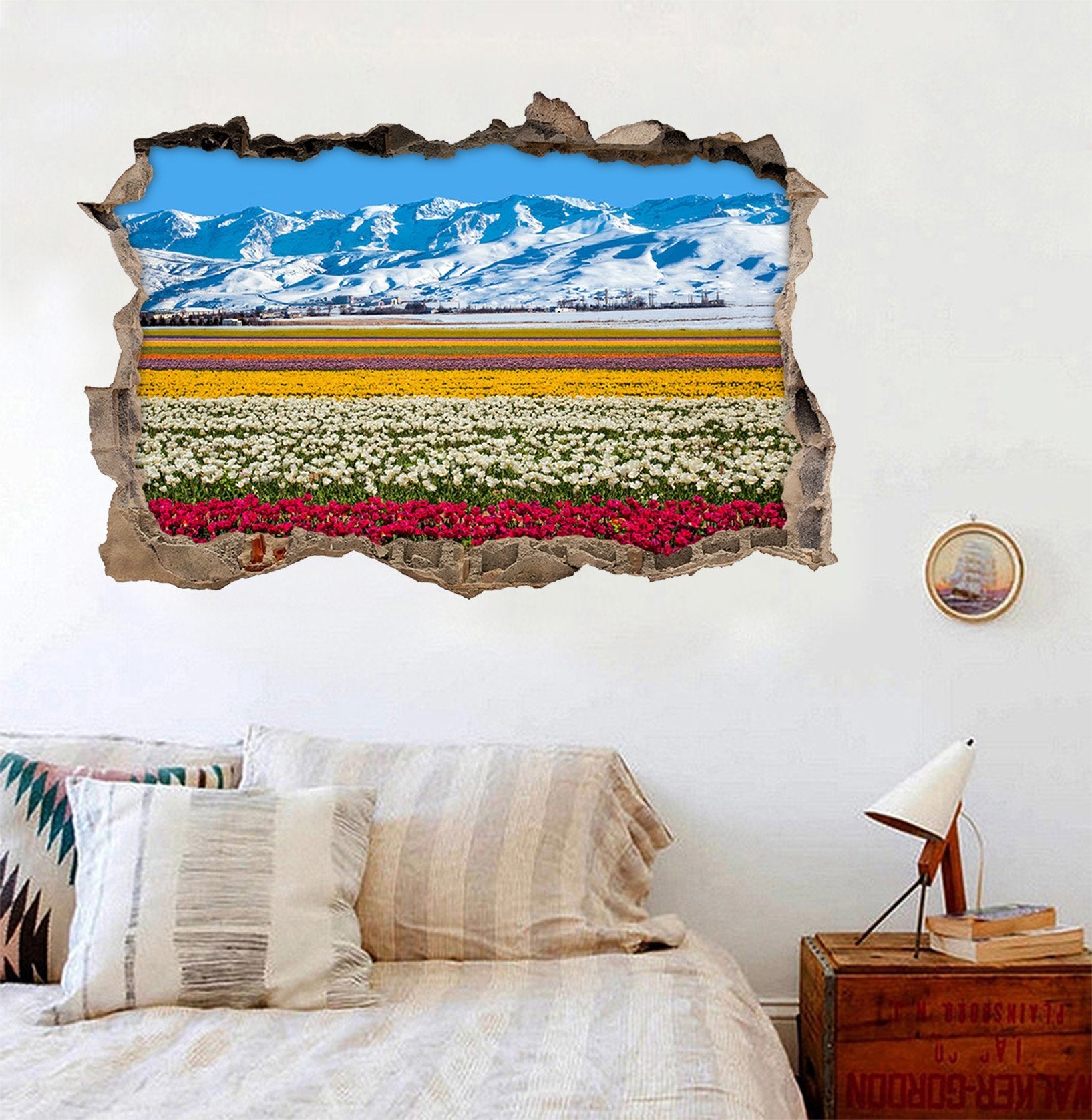 3D Snow Mountains Flowers Field 022 Broken Wall Murals Wallpaper AJ Wallpaper