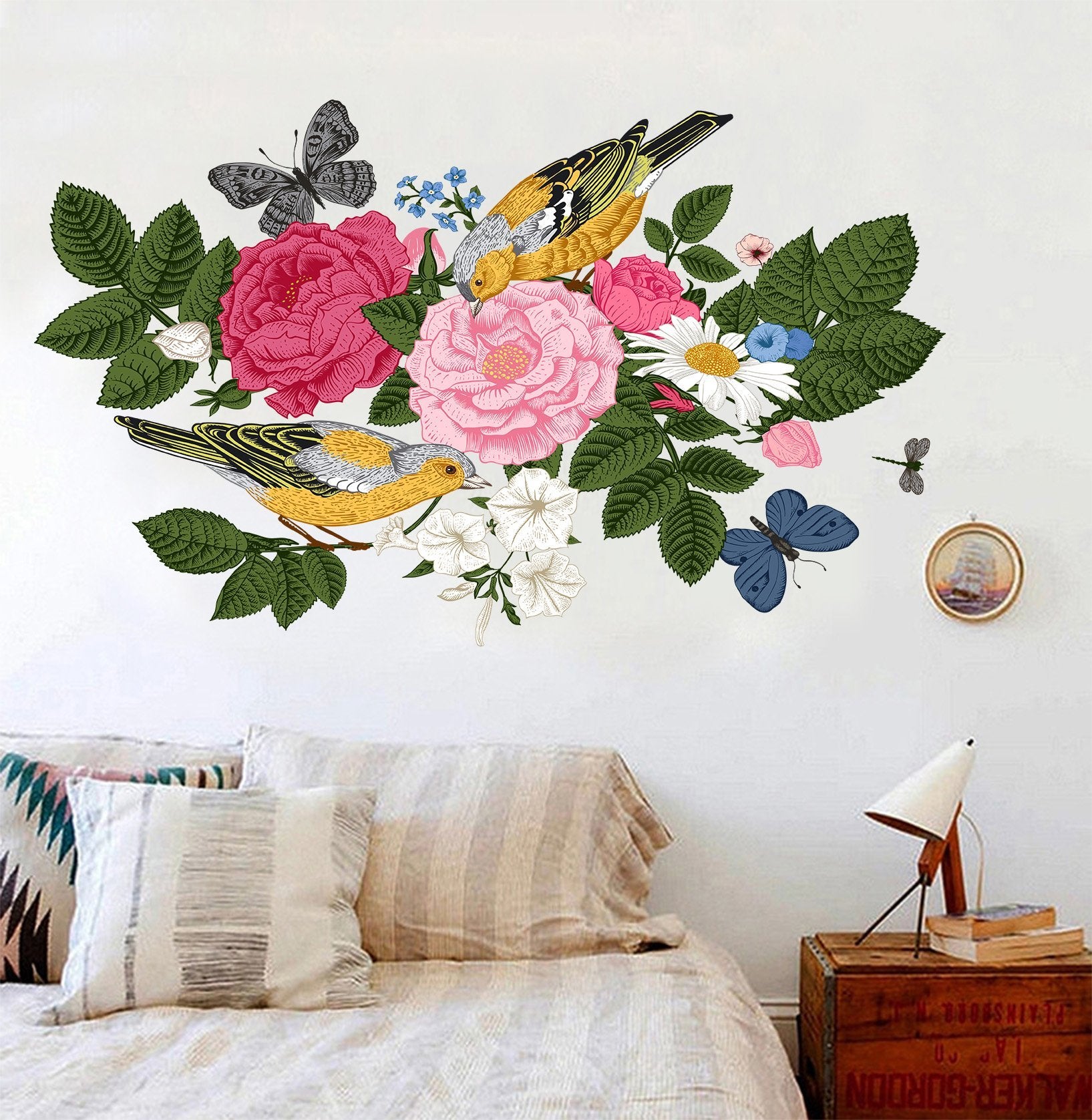 3D Bird Safflower 022 Wall Stickers Wallpaper AJ Wallpaper