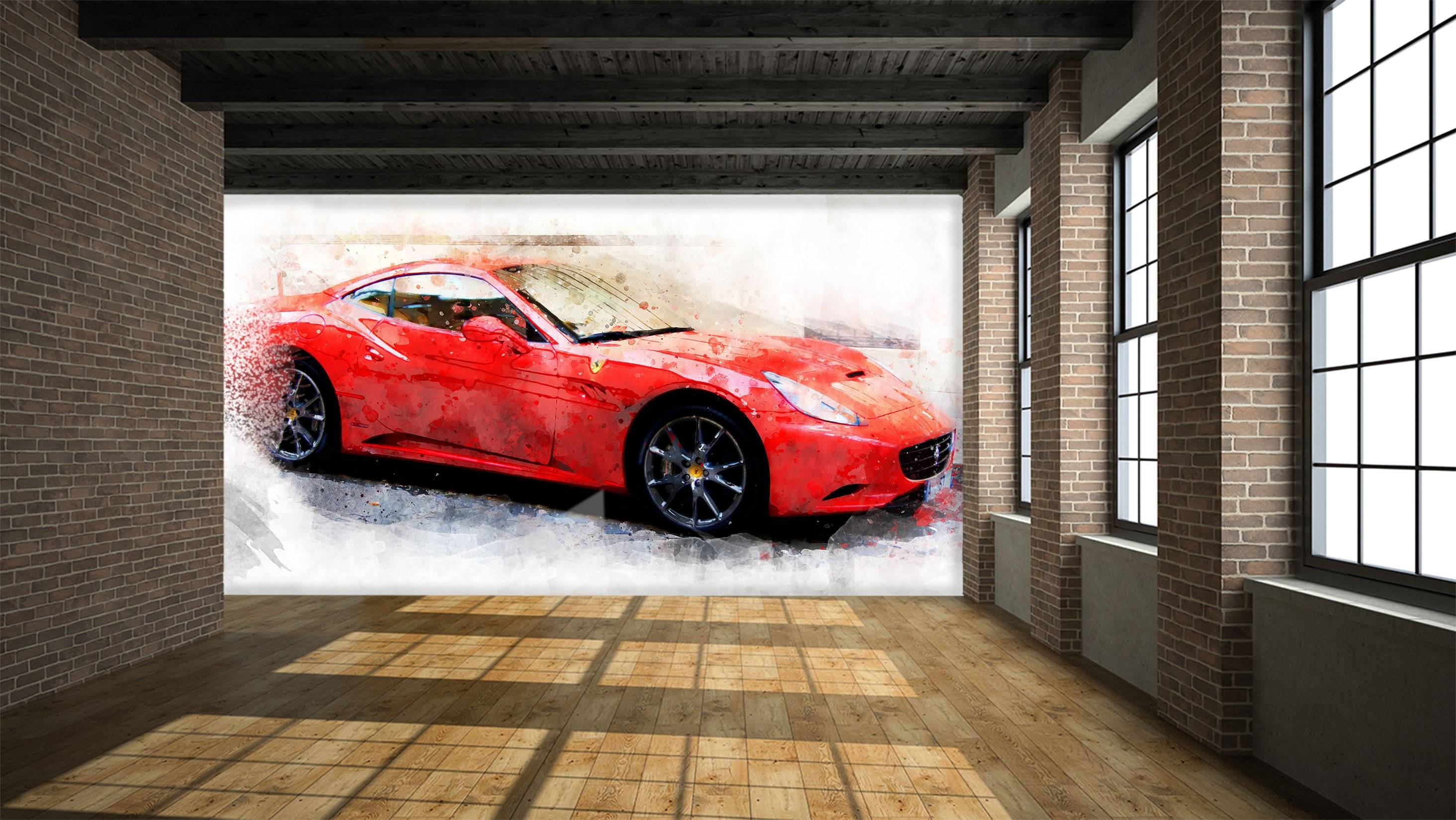 3D Red Car 945 Vehicle Wall Murals Wallpaper AJ Wallpaper 2