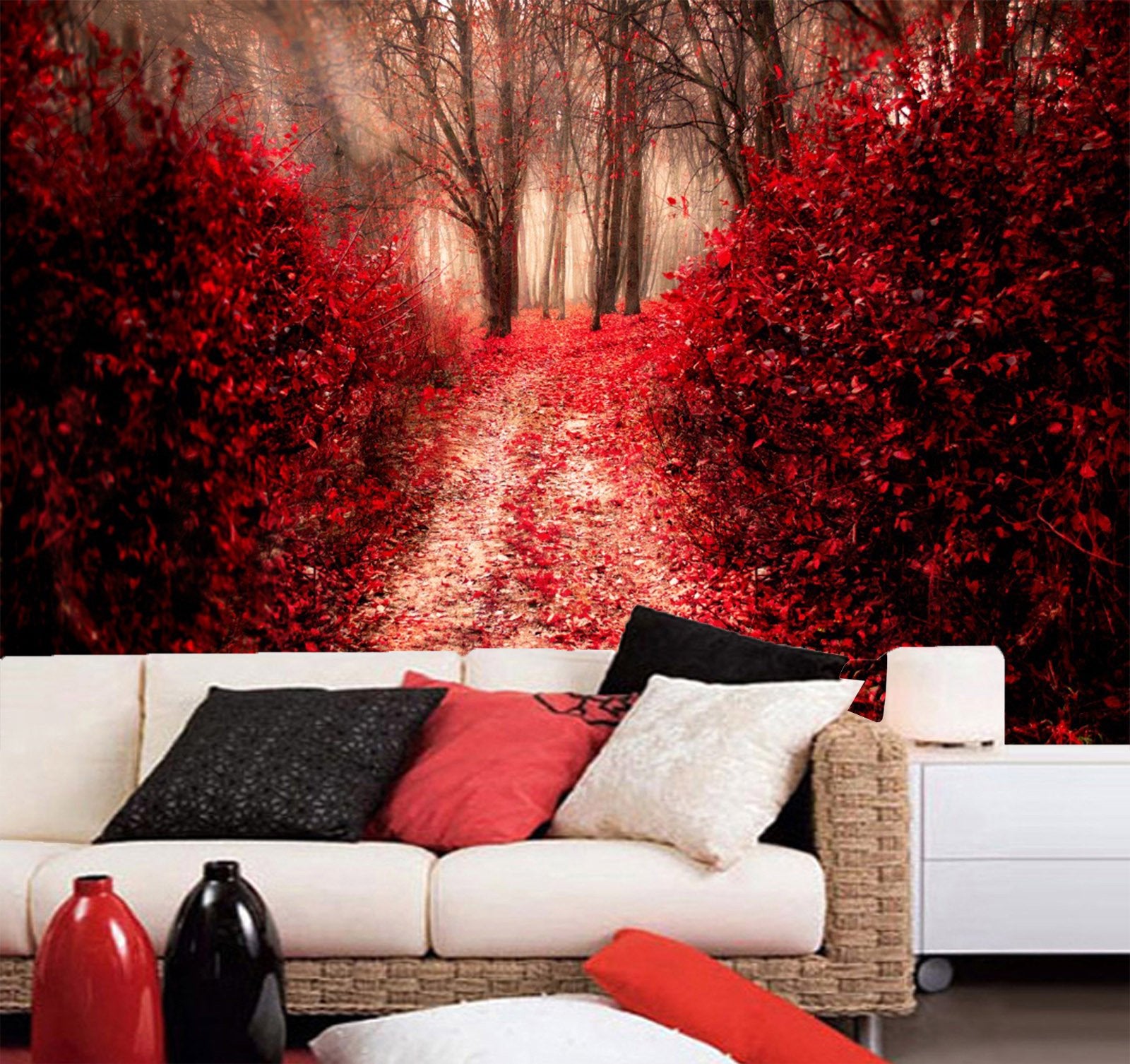 3D Red Maple Forest Path 87 Wallpaper AJ Wallpaper