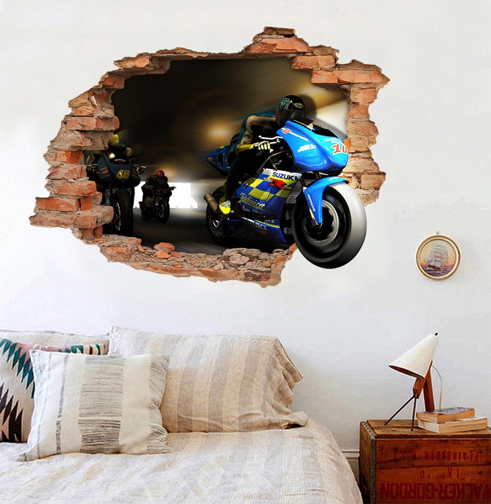 3D Motorcycle Team 14 Broken Wall Murals Wallpaper AJ Wallpaper