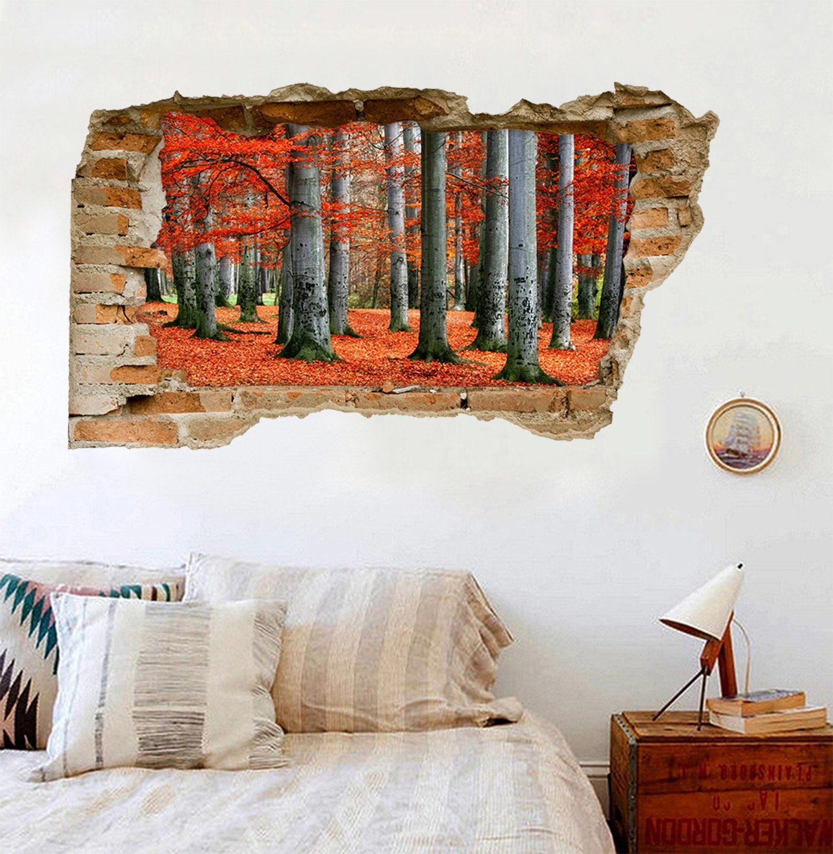 3D Forest Red Trees 354 Broken Wall Murals Wallpaper AJ Wallpaper