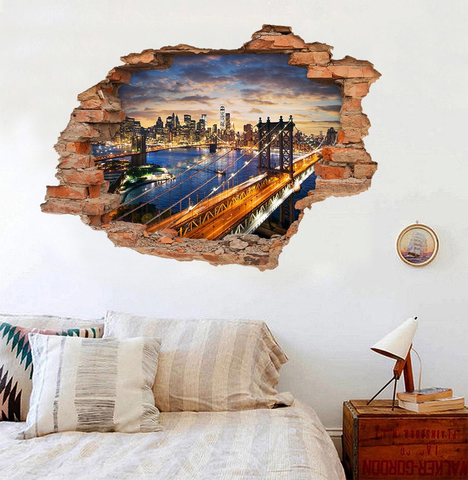 3D New York Sunset Scenery 233 Broken Wall Murals Wallpaper AJ Wallpaper