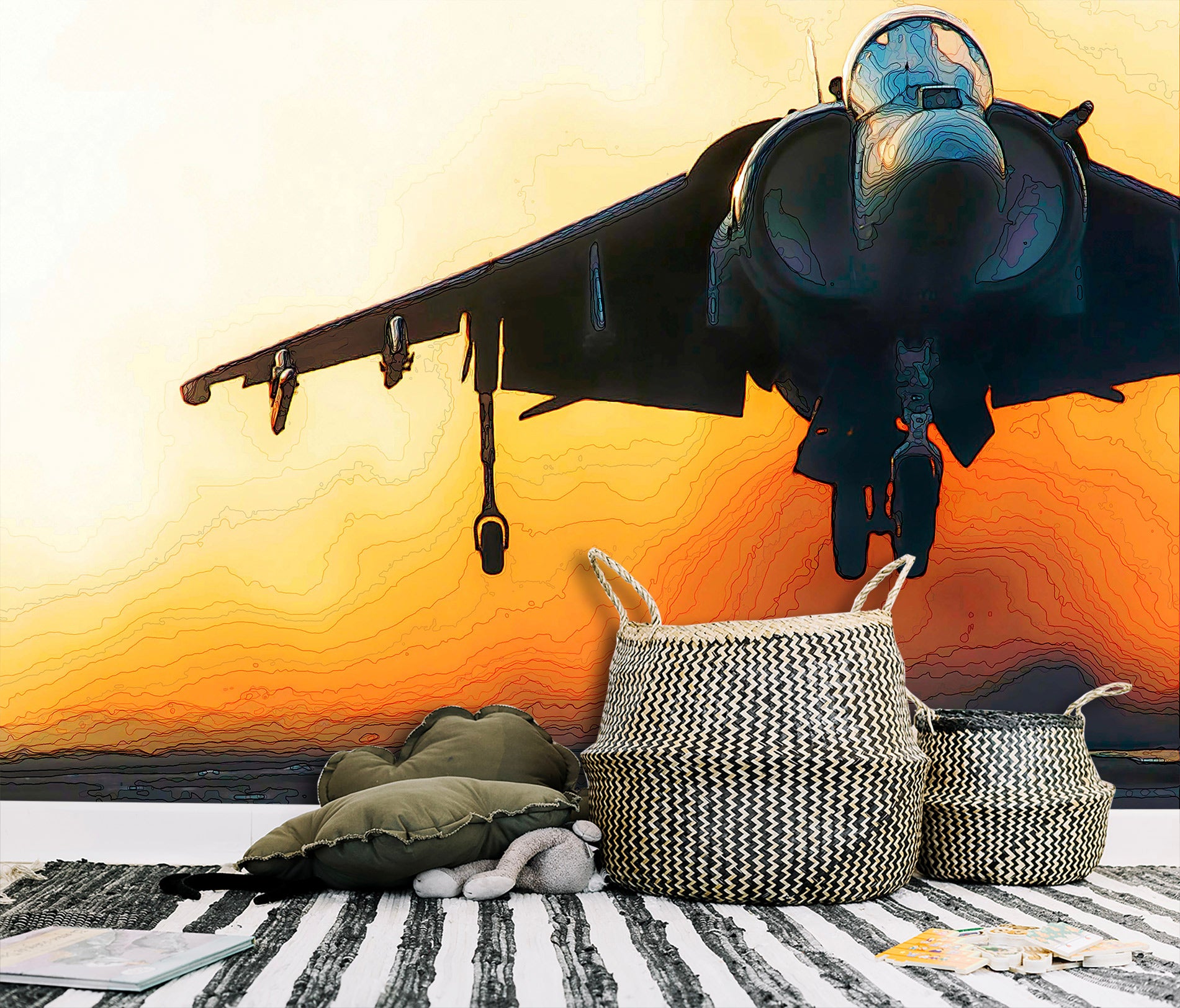 3D Orange Sky Airplane 9132 Alius Herb Wall Mural Wall Murals