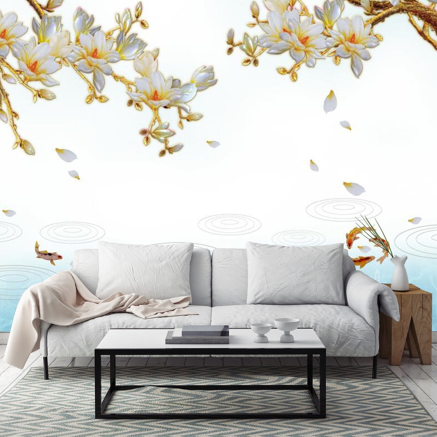 Jumping Fish And Blossoming Flowers 3 Wallpaper AJ Wallpaper 1