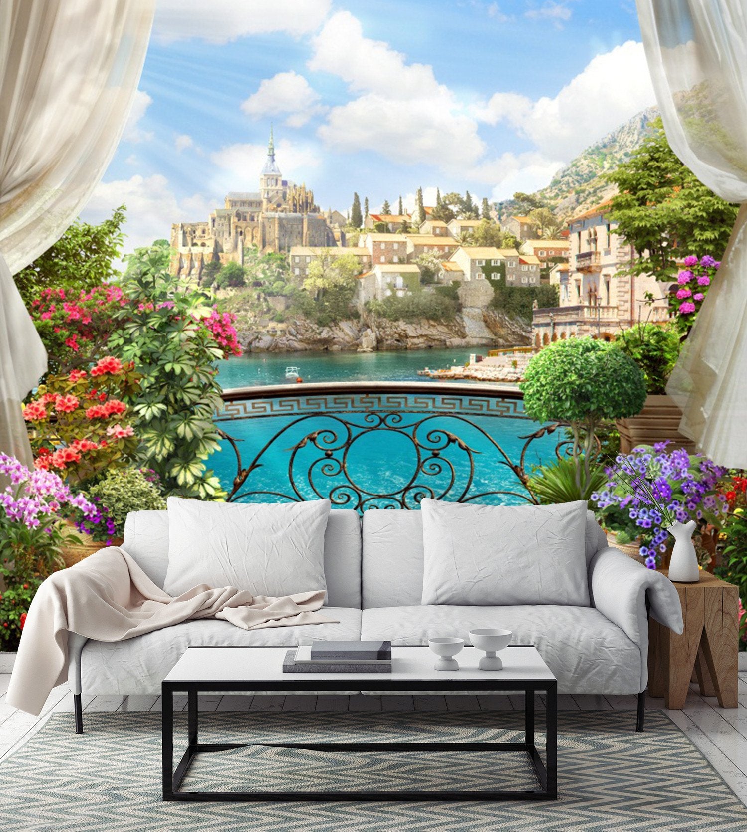 3D Sea Bank Houses 022 Wallpaper AJ Wallpaper