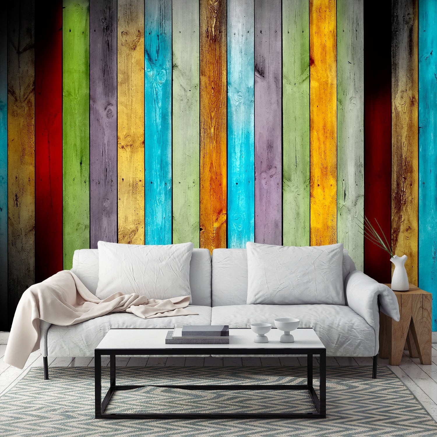 Colorful Wooden Boards Wallpaper AJ Wallpaper
