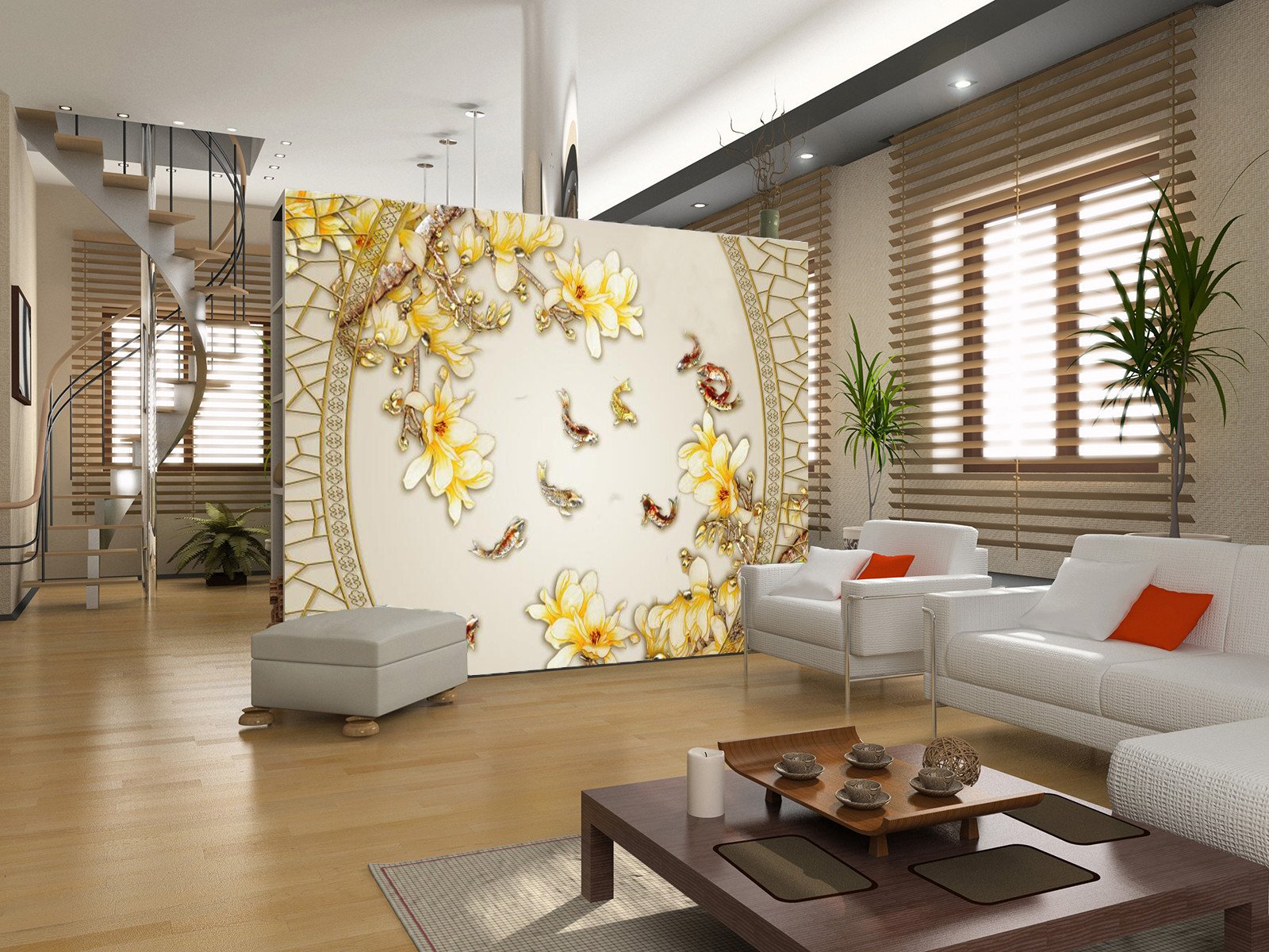 Carps And Yellow Flower 423 Wallpaper AJ Wallpaper 1