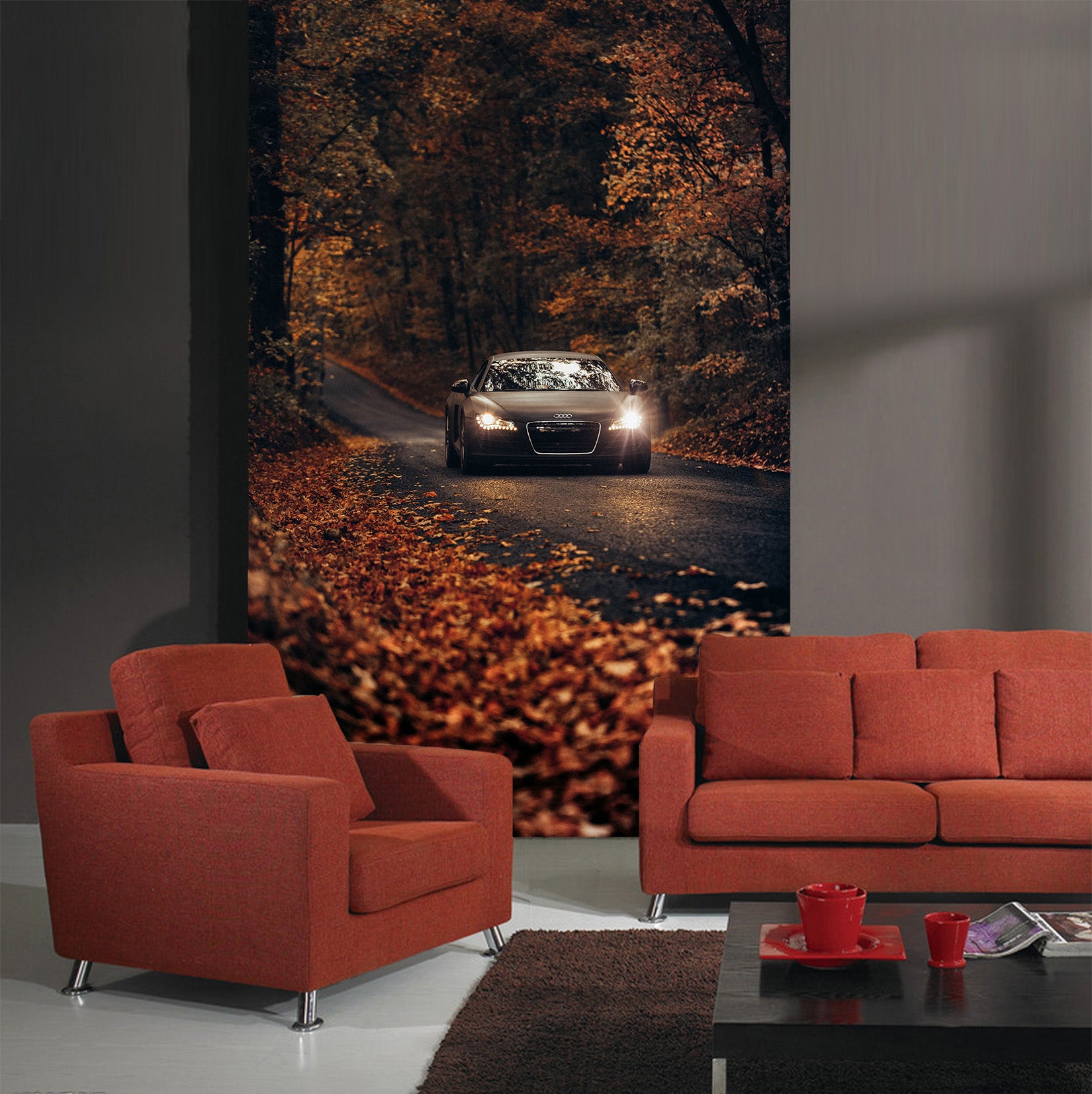 3D Autumn Maple Car 442 Vehicle Wall Murals