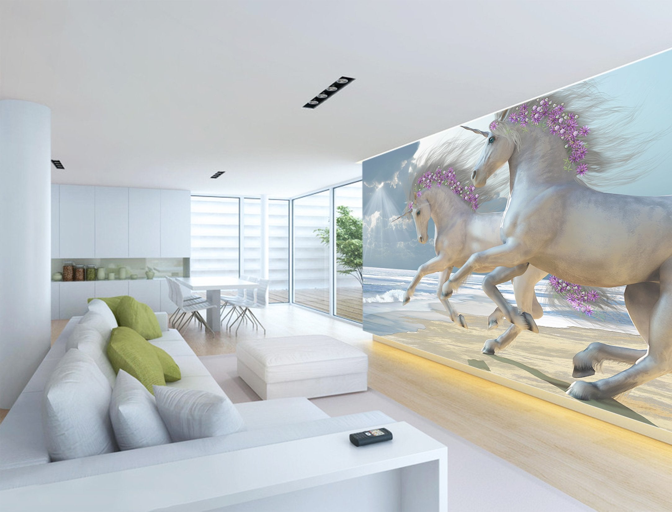 3D Running Unicorn Flower 131 Wallpaper AJ Wallpaper