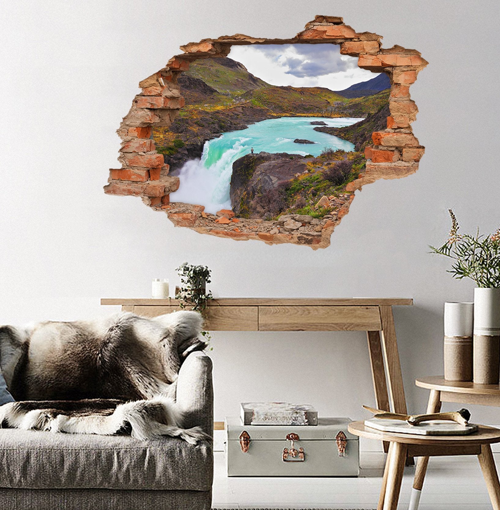 3D River Waterfall 224 Broken Wall Murals Wallpaper AJ Wallpaper