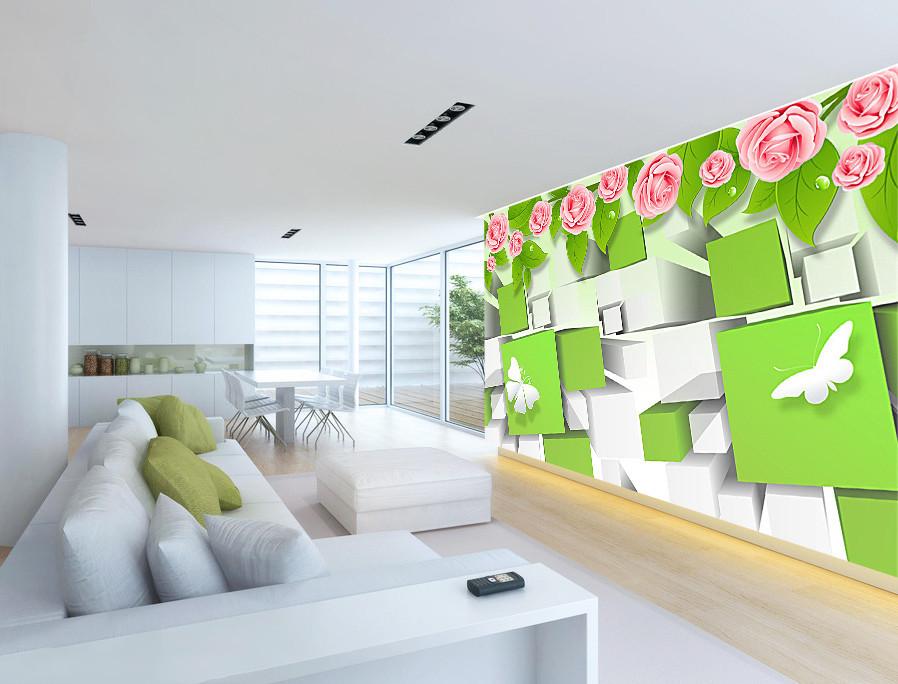 3D Rosy Flower Green Leaves 43 Wallpaper AJ Wallpaper