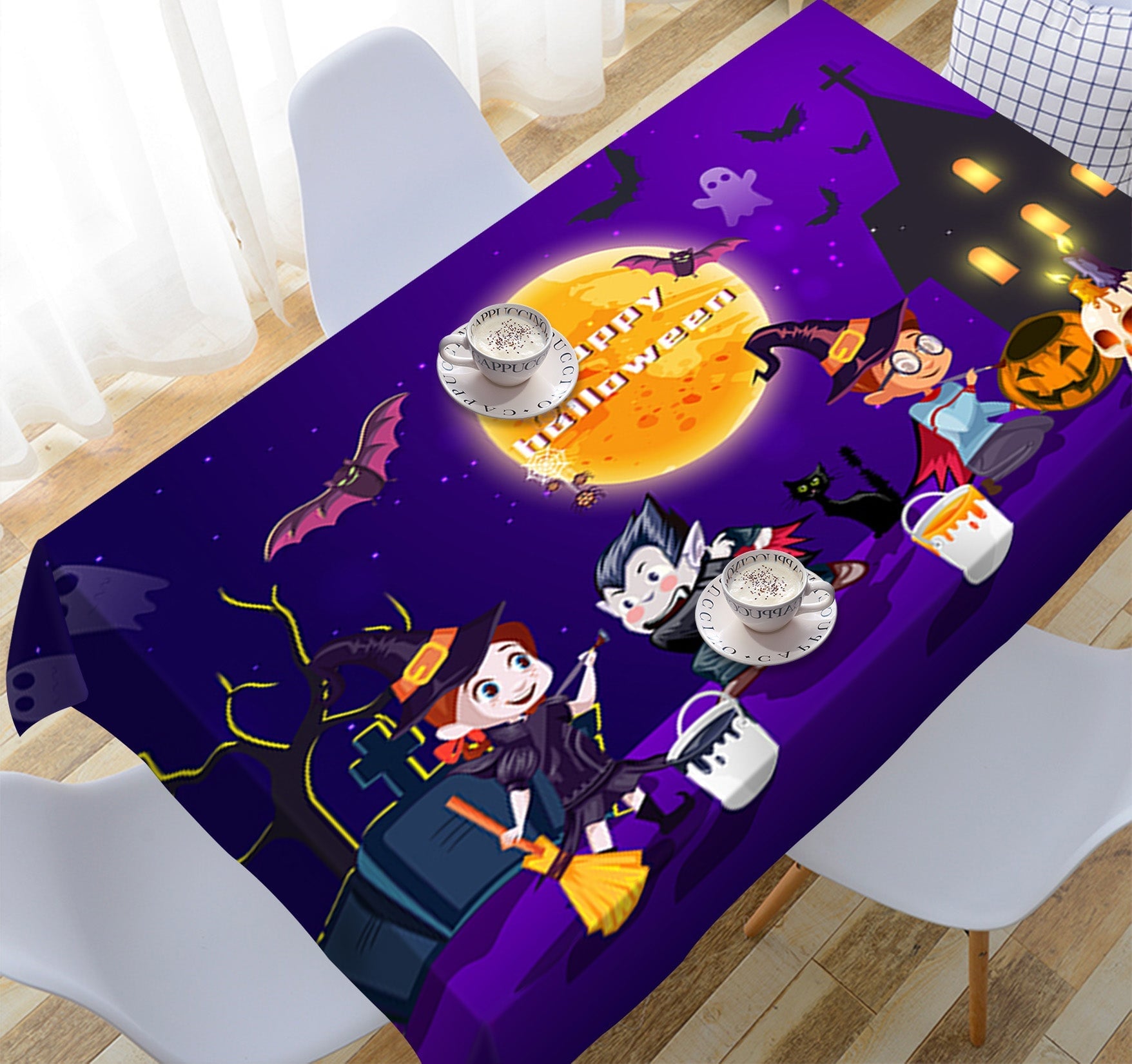 3D Girl Paints Pumpkin 047 Halloween Tablecloths Wallpaper AJ Wallpaper