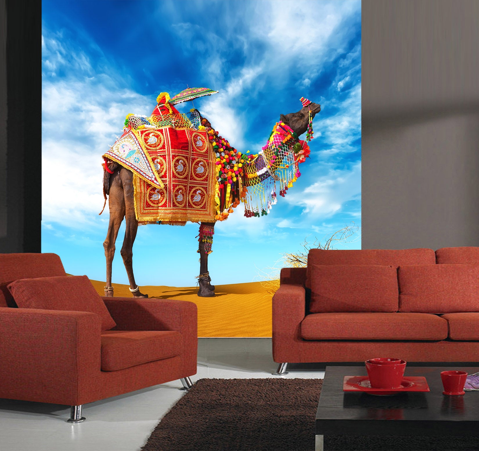 3D Camel Desert 446 Wall Murals