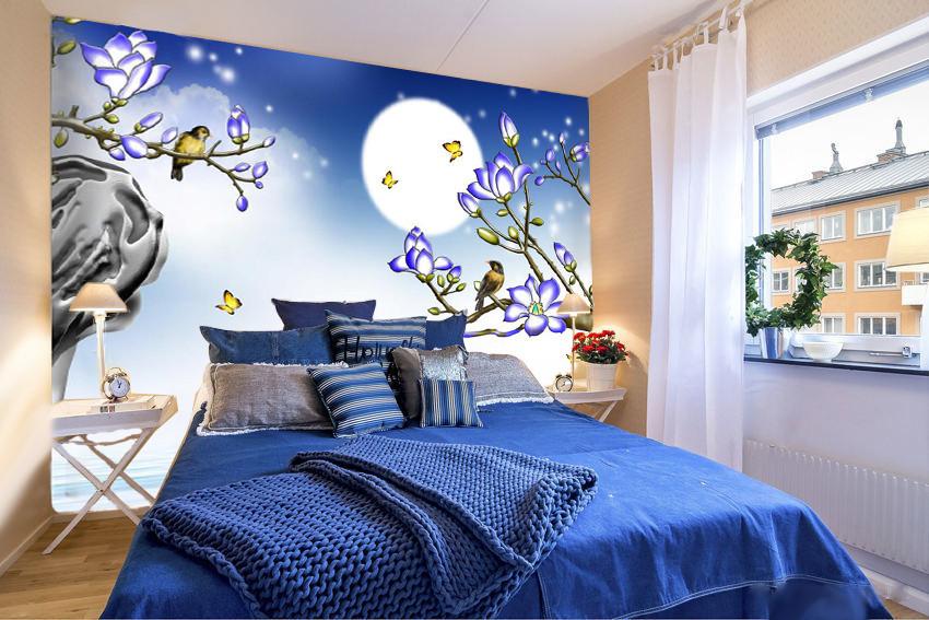 Night Sky With Bright Moon And Flower Wallpaper AJ Wallpaper 1