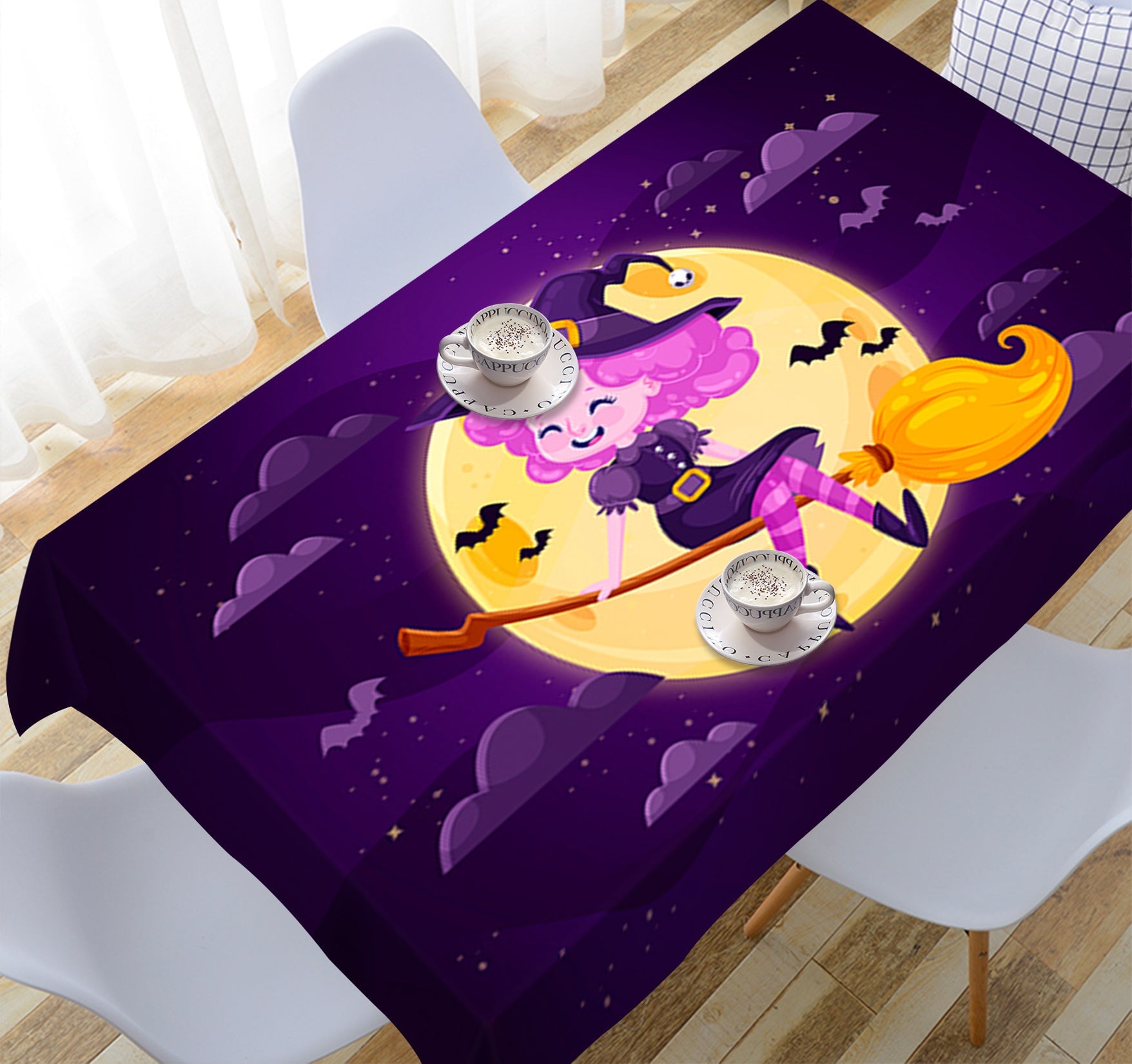 3D Moon Bat Cute Girl 053 Halloween Tablecloths Wallpaper AJ Wallpaper
