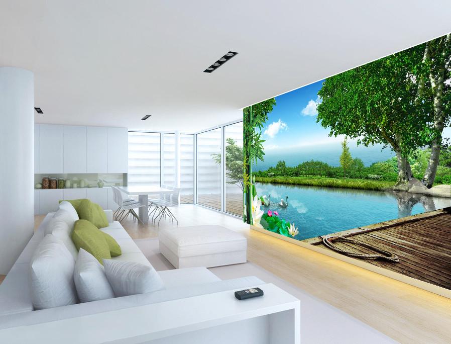 3D Lake Pond Swan 287 Wallpaper AJ Wallpaper