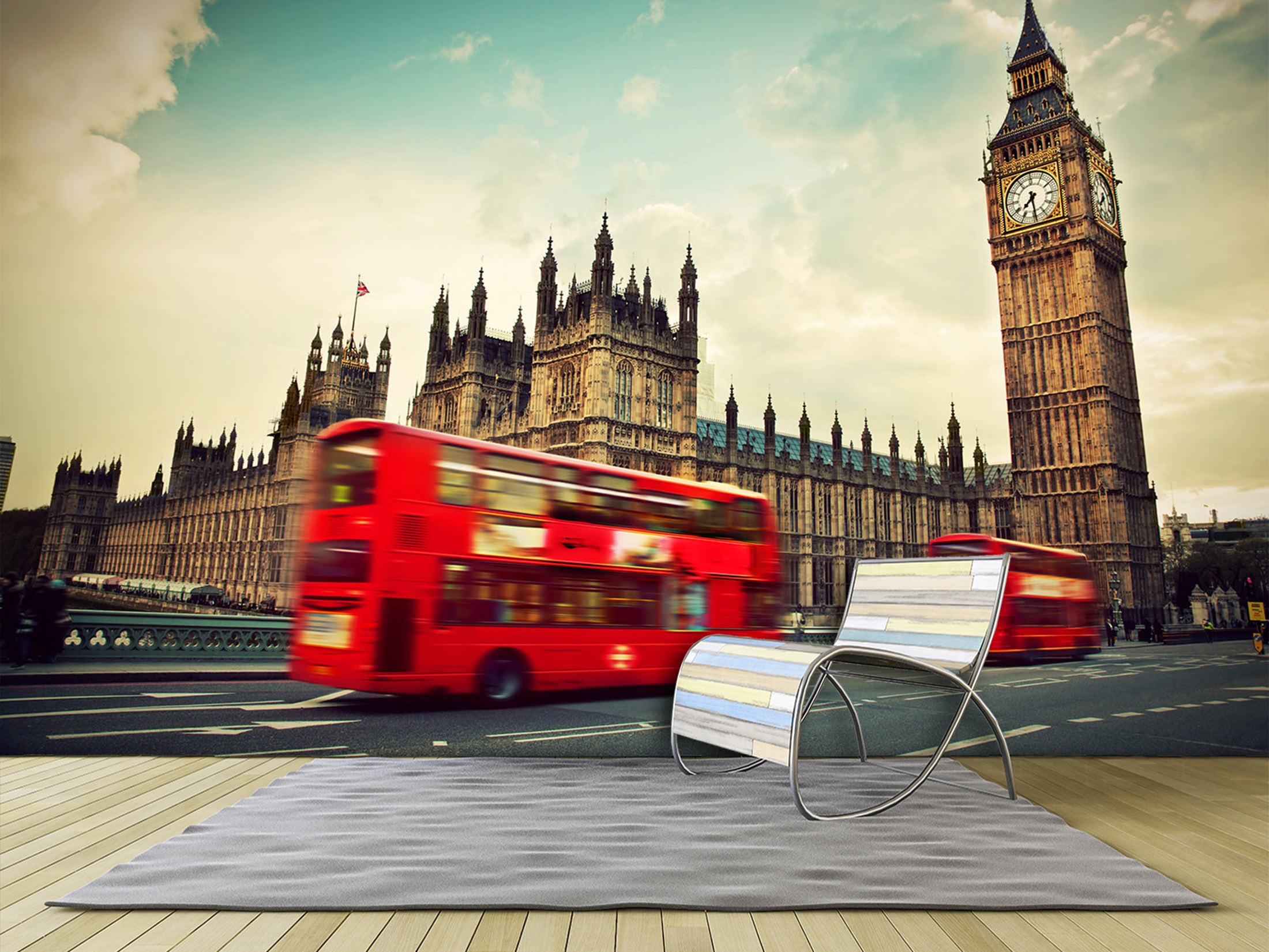 3D Bus Clock Tower 261 Vehicle Wall Murals