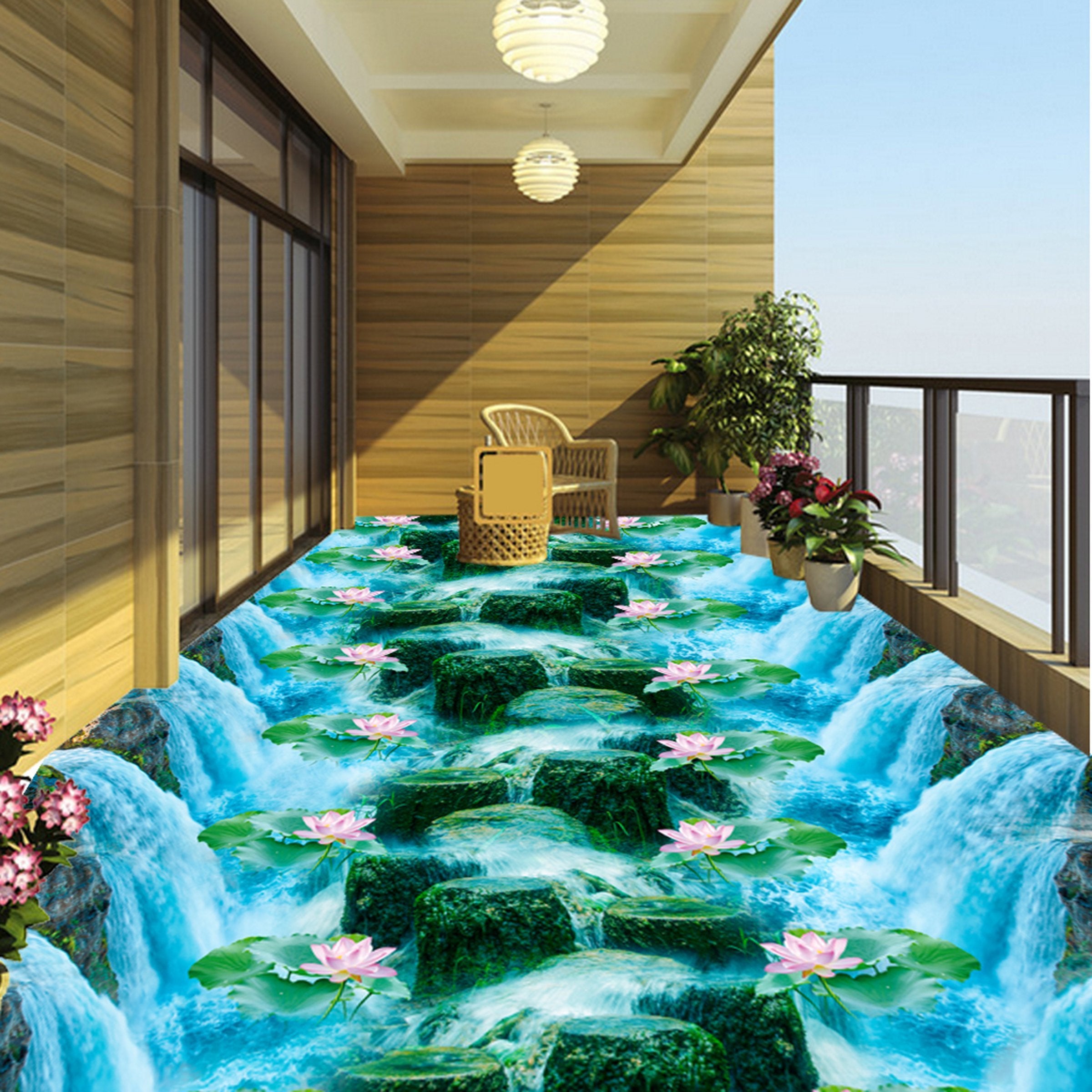 3D Water Lotus WG379 Floor Mural Wallpaper AJ Wallpaper 2