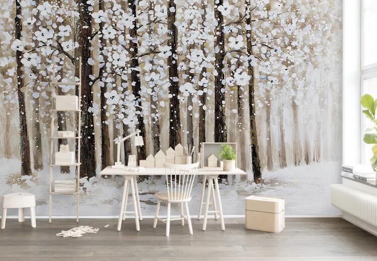 3D White Flowers WG44 Wall Murals Wallpaper AJ Wallpaper 2
