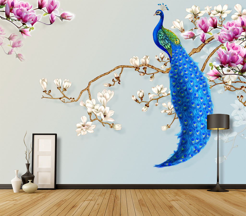 3D Blue Peacock WG159 Wall Murals