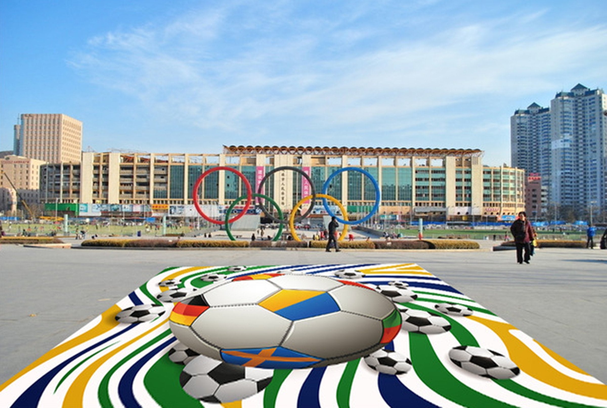3D Color Football WG019 Floor Mural Wallpaper AJ Wallpaper 2