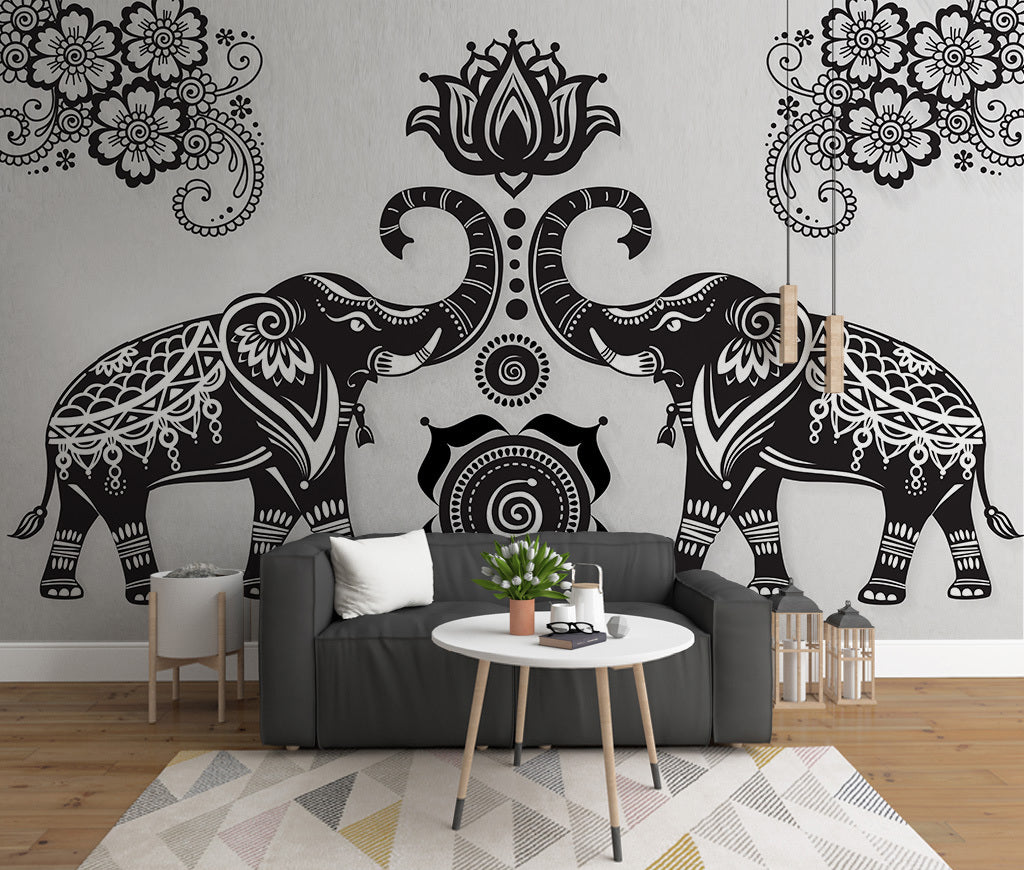 3D Lotus Elephant WG382 Wall Murals