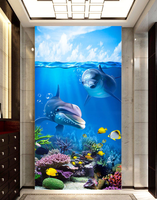 3D Coral Dolphins WG156 Wall Murals