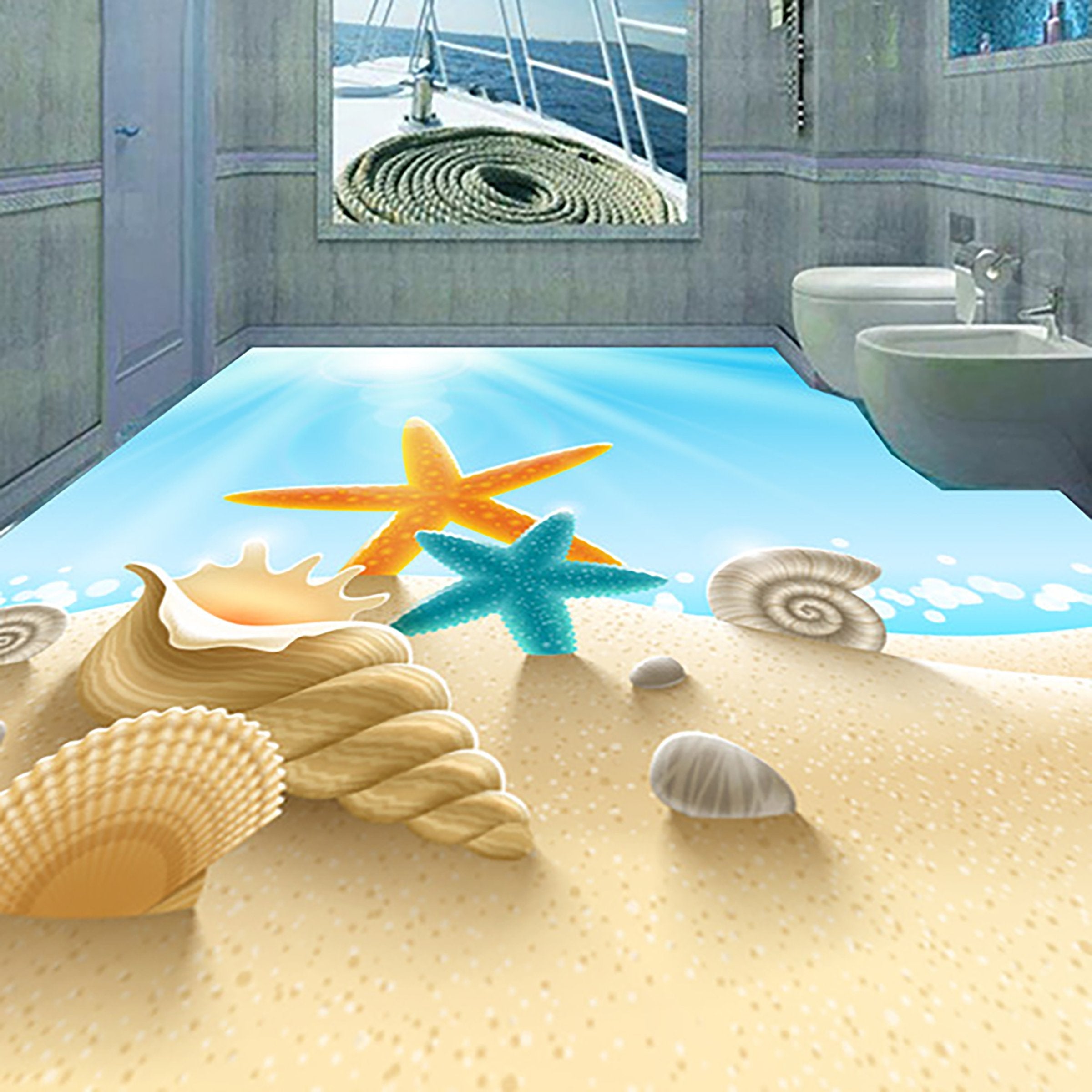 3D Sea Star Conch WG014 Floor Mural Wallpaper AJ Wallpaper 2
