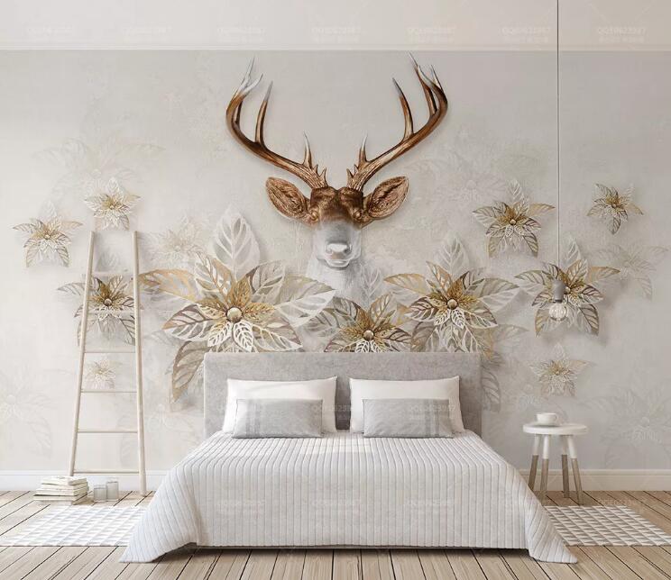 3D Flower Deer WC103 Wall Muralsals