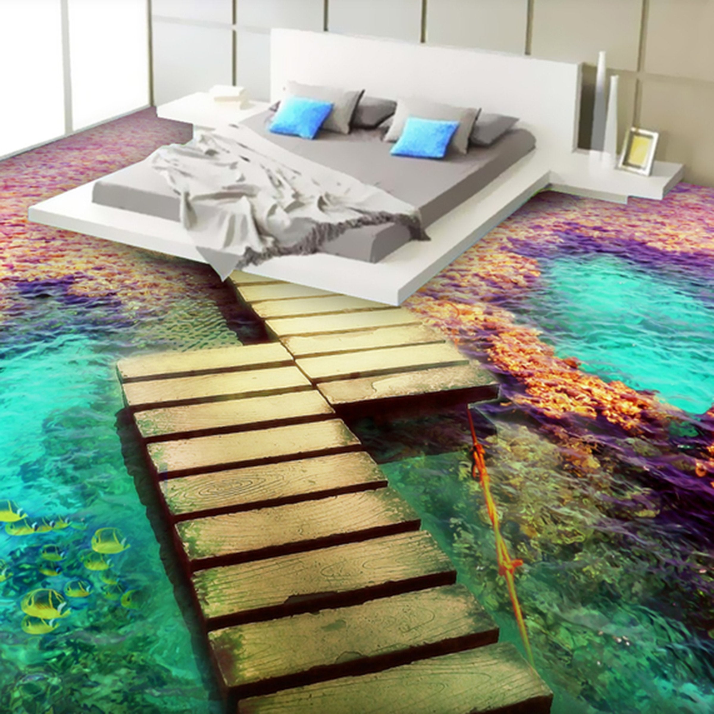 3D Ocean Wooden Bridge WG035 Floor Mural Wallpaper AJ Wallpaper 2