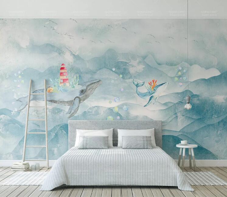 3D Flower Dolphin WC205 Wall Murals