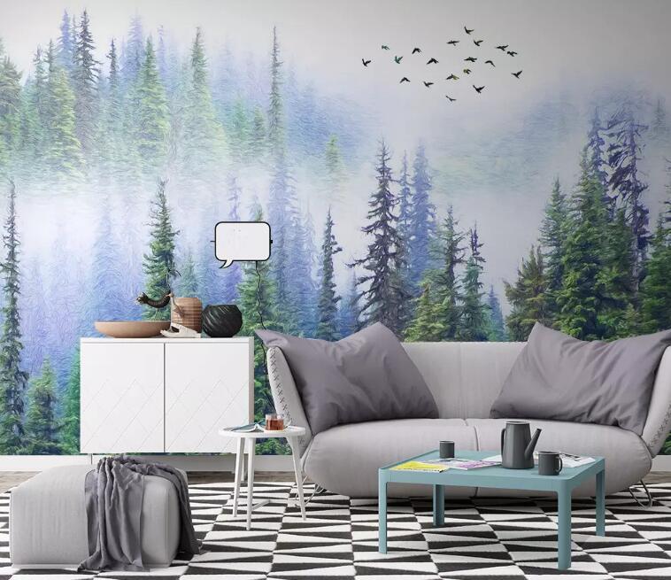 3D Foggy Forest WG35 Wall Murals Wallpaper AJ Wallpaper 2