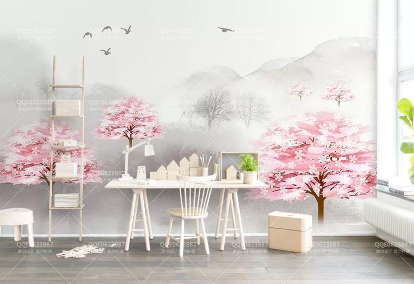 3D Pink Tree 324 Wall Murals Wallpaper AJ Wallpaper 2