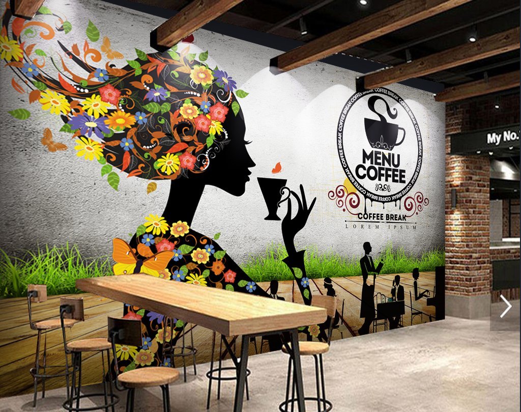 3D Coffee Woman 138 Wall Murals Wallpaper AJ Wallpaper 2