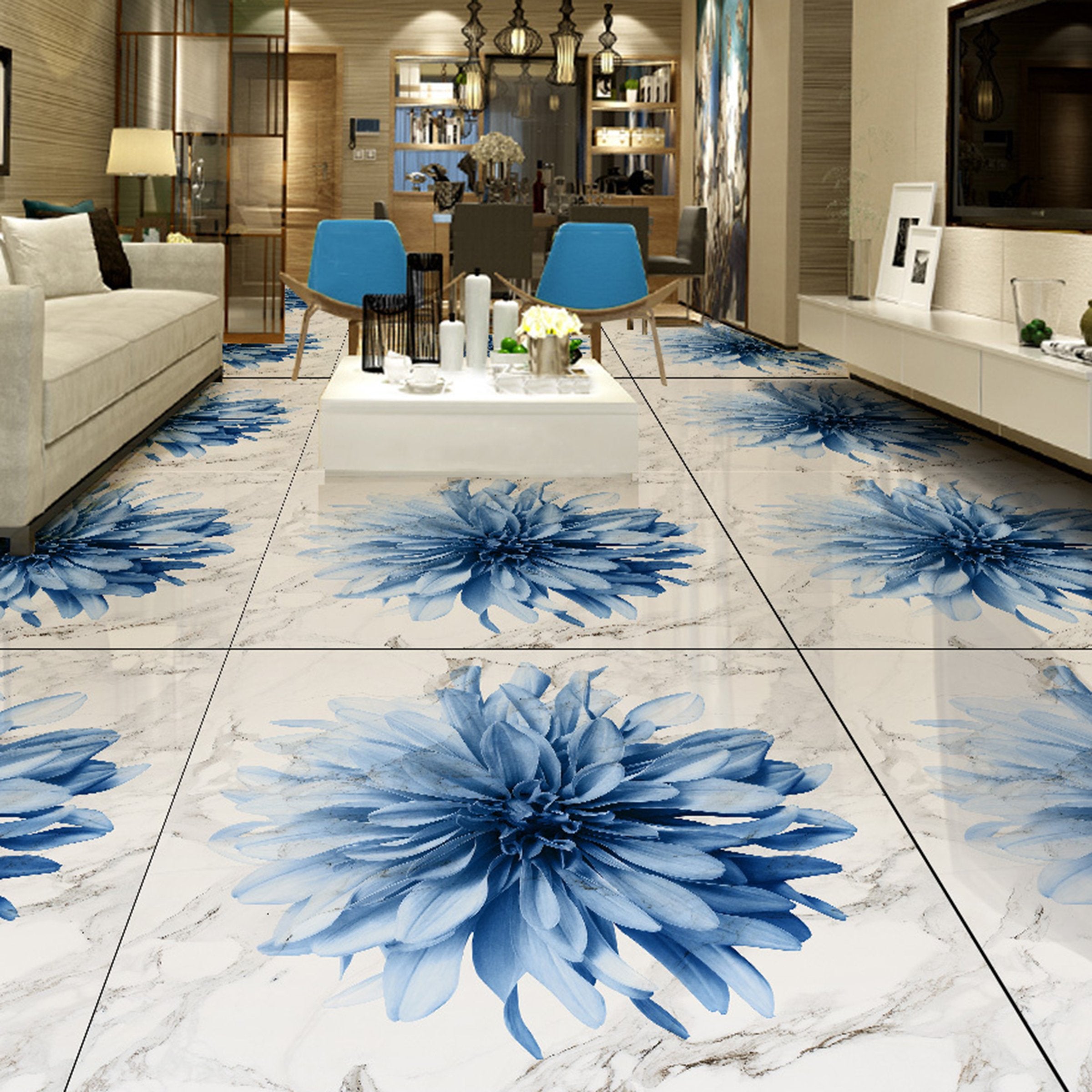3D Blue Petals WG656 Floor Mural Wallpaper AJ Wallpaper 2