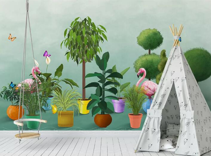 3D Forest Flamingo 501 Wall Murals Wallpaper AJ Wallpaper 2