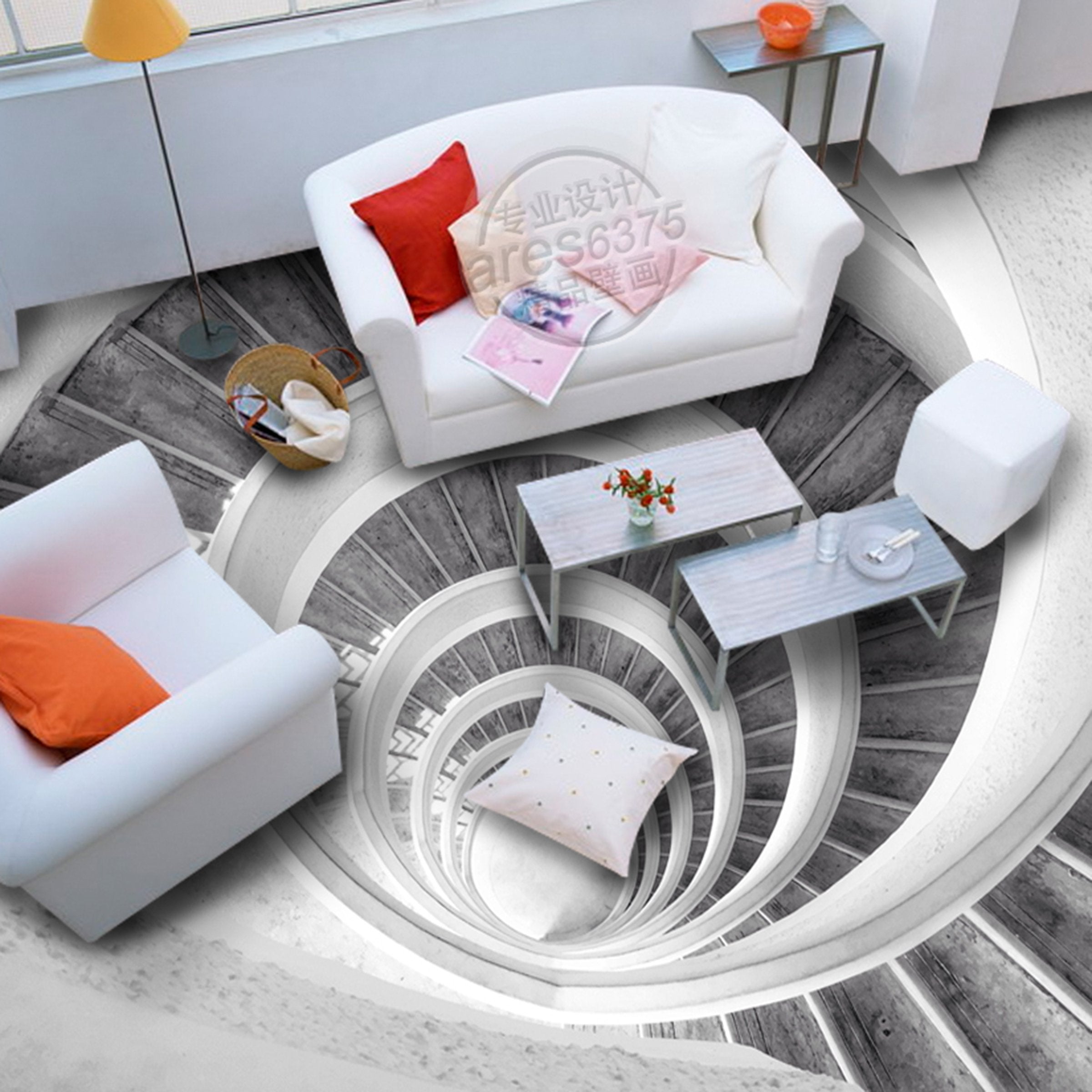 3D White Swirl WG547 Floor Mural Wallpaper AJ Wallpaper 2